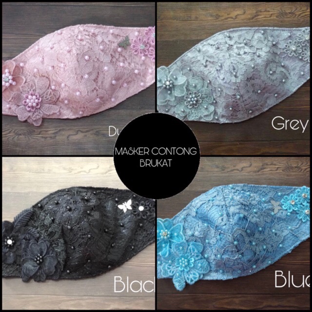 Masker kain cantik model contong hias brukat payet premium hand made