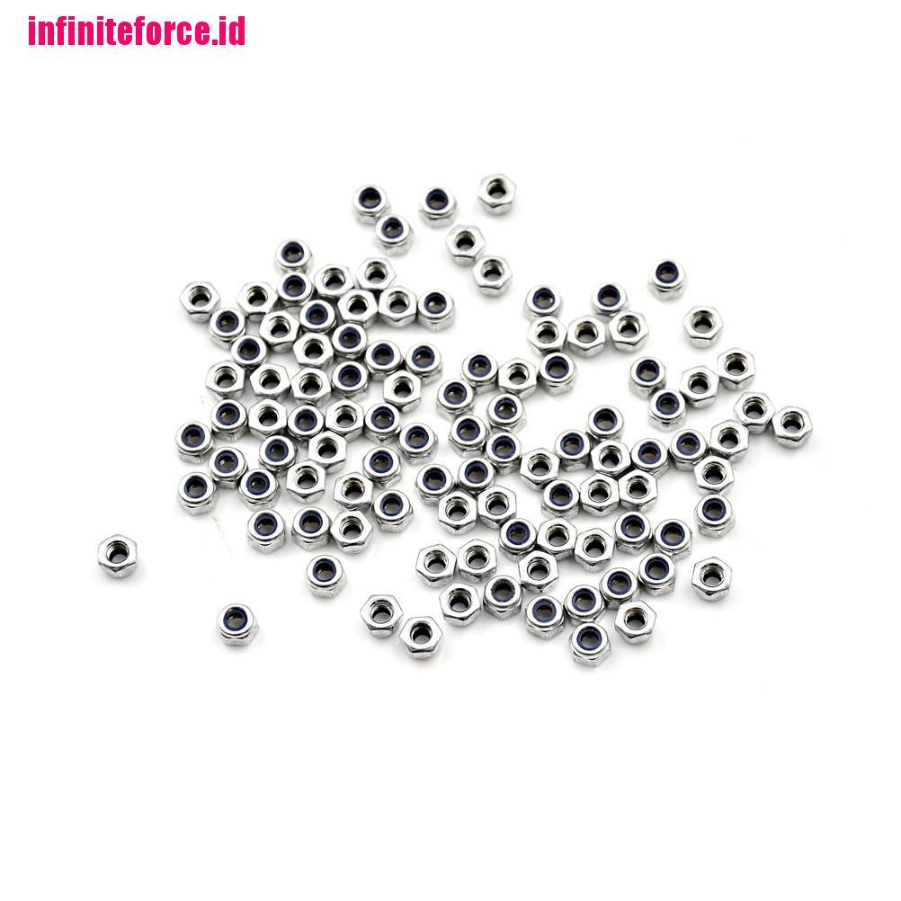 100pcs M3 x 0.5mm Stainless Steel Nylock Nylon Insert Hex Self-locking Nuts