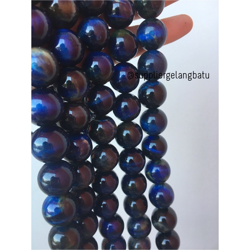 batu Blue Tiger Eye 16mm mata harimau biru biduri sepah akik premium aksesoris fasion pernak pernik