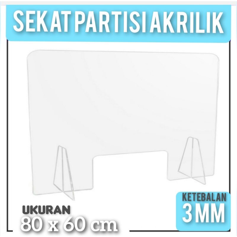 

SEKAT / PARTISI / PEMBATAS MEJA AKRILIK KASIR 3MM 80x60CM SET KAKI