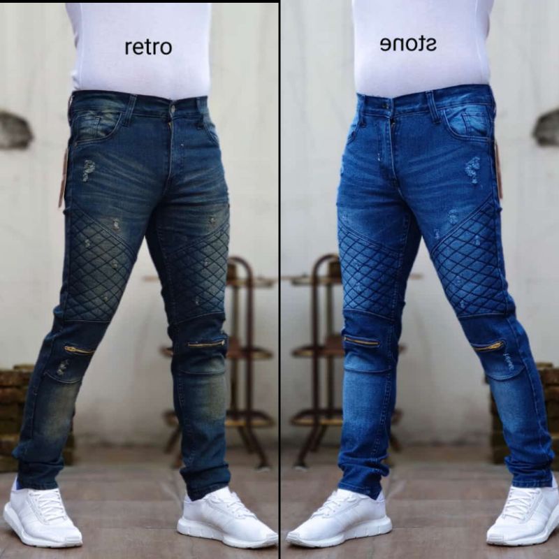 Celana Pria Jeans Bikers Sobek Ripped Puring Softjeans