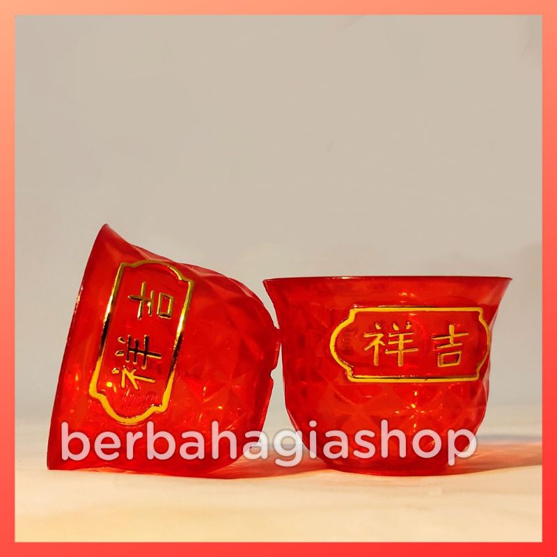 Gelas Cangkir Sembahyang Puja Merah Impor Kristal Taiwan isi 5 Pcs