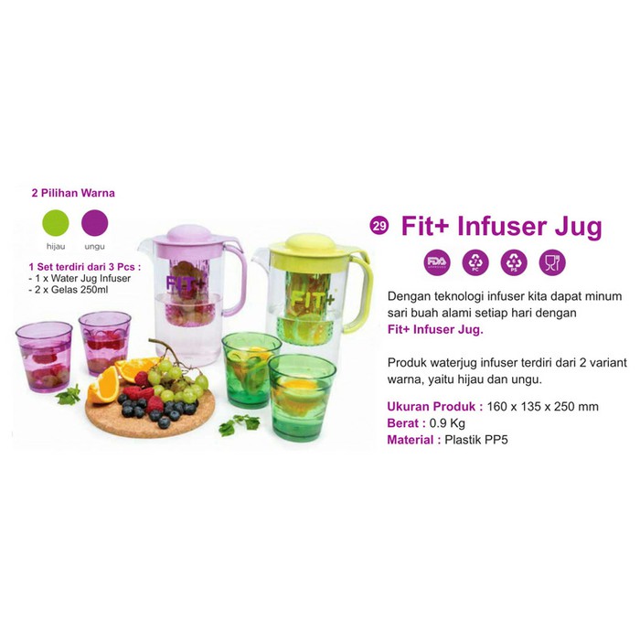 Teko infus Water Teko Infuser Jug Fit+ WaterJug Teko dan Gelas Set infus Water Jug Infuser Teko Air