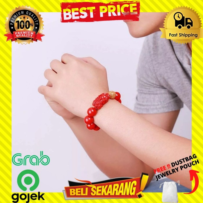 GELANG PIXIU PRIA BATU GIOK MERAH BUDDHA KEBERUTUNGAN FENG SHUI G368