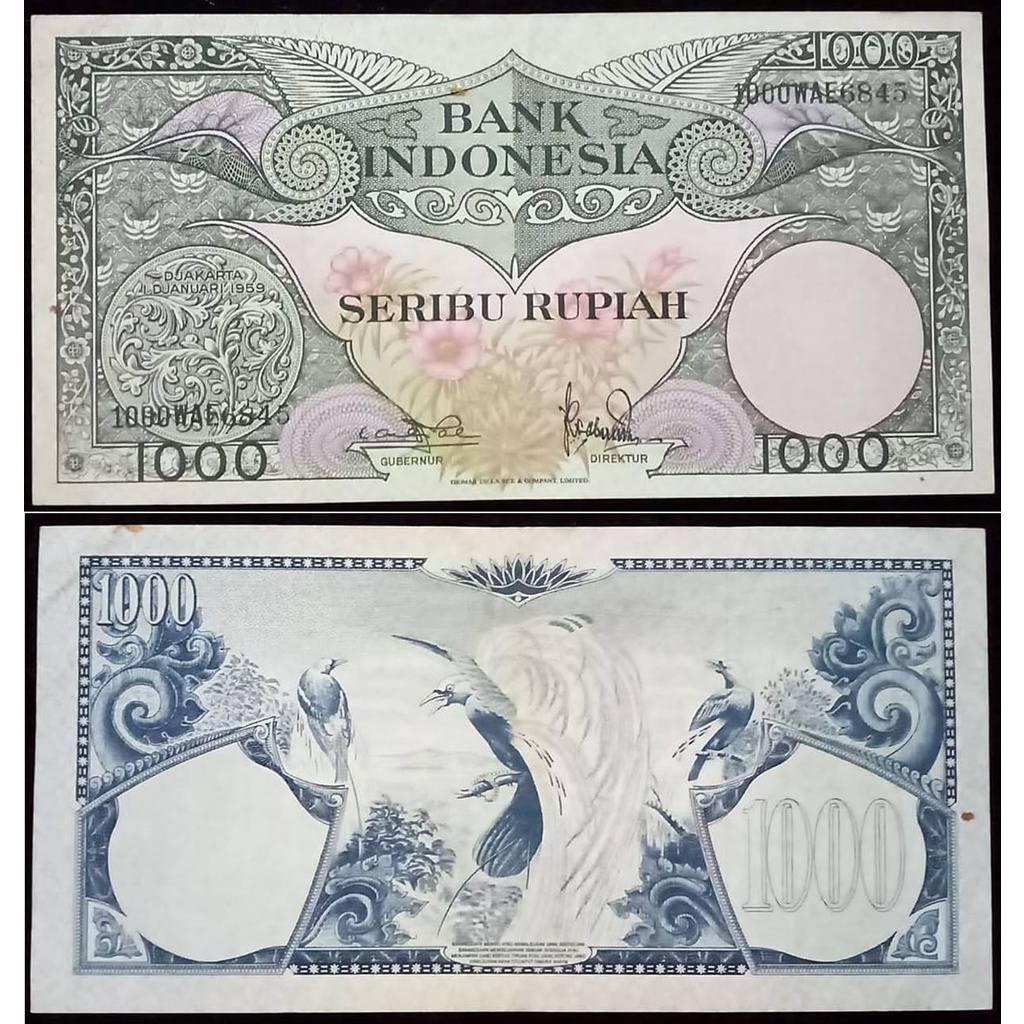 Uang Kuno 1000 Rupiah Tahun 1959 Seri Bunga/ Cendrawasih