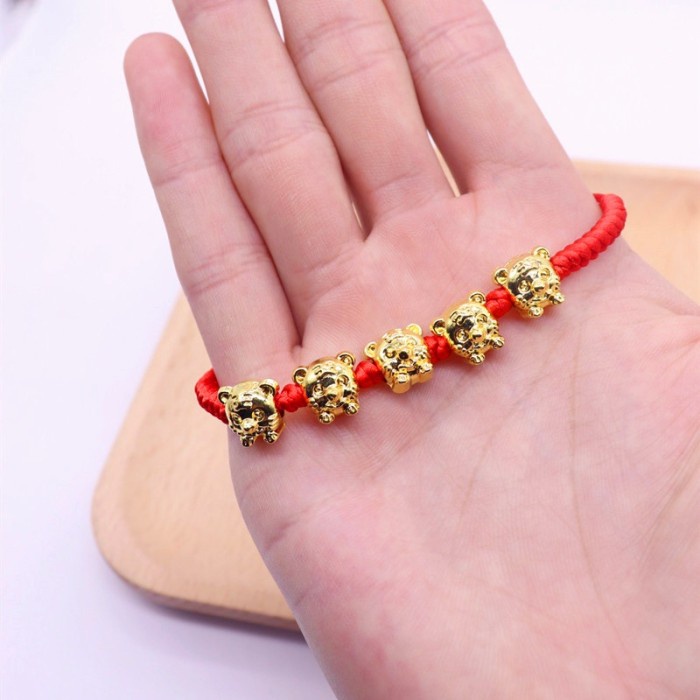 Gelang Tali Merah Liontin Emas Macan Gold Bracelet Kado Imlek Tiger Harga Grosir Termurah