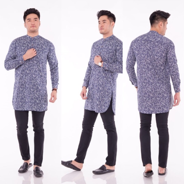 gamis pria gamis kurta gamis pakistan motif batik bunga navy