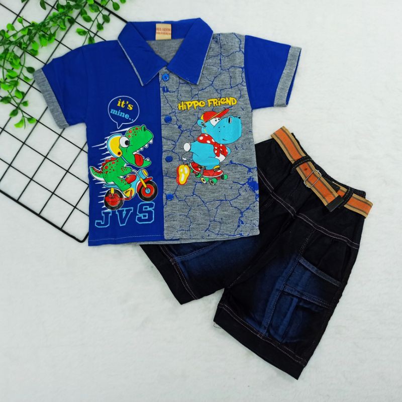 [Ss-4021] Pakaian Anak Laki laki 0-6bulan, Setelan Celana Anak Bahan Jeans, Baju Anak Laki laki