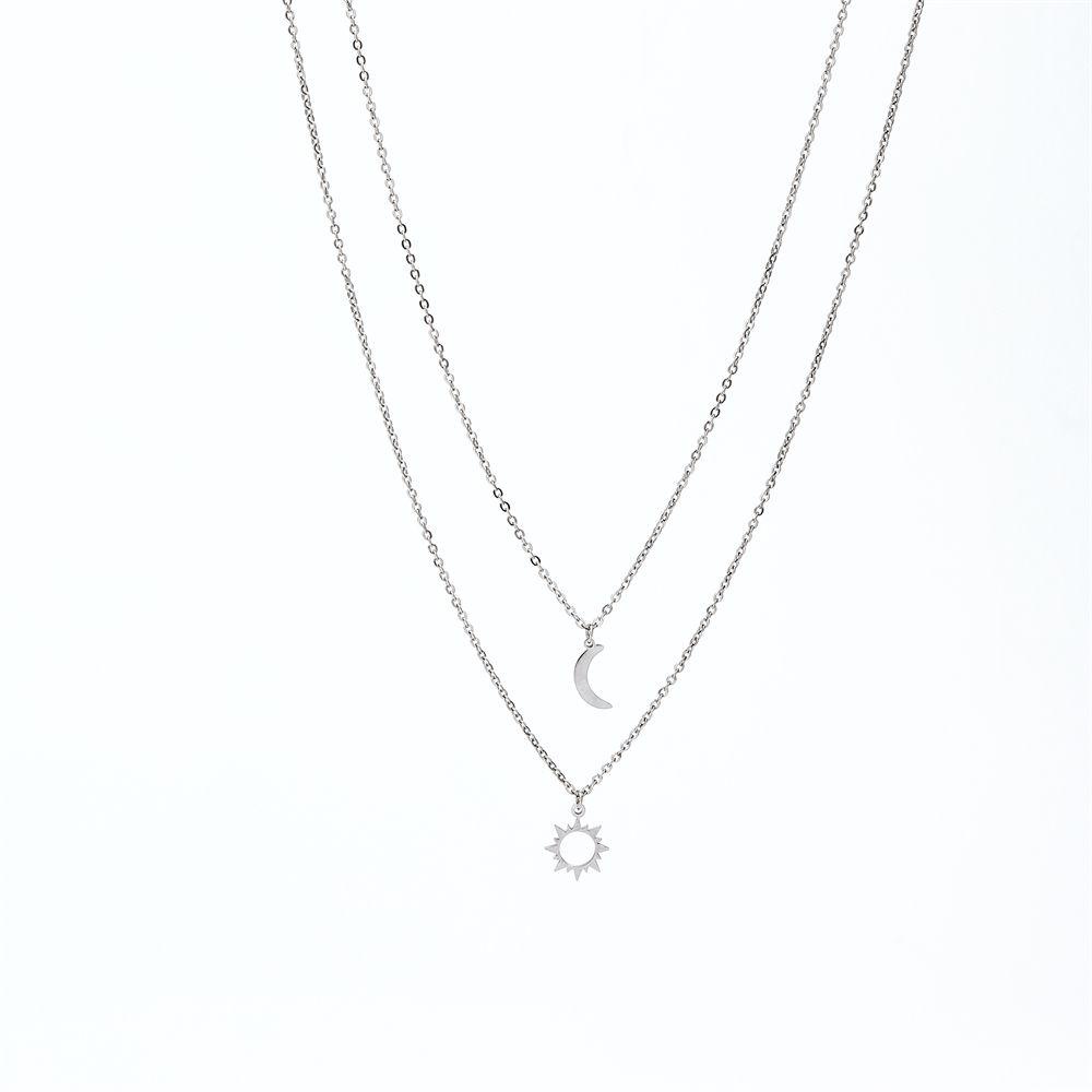 Preva Moon Sun Necklace Hadiah Kalung Klavikula Hari Valentine Stainless Steel