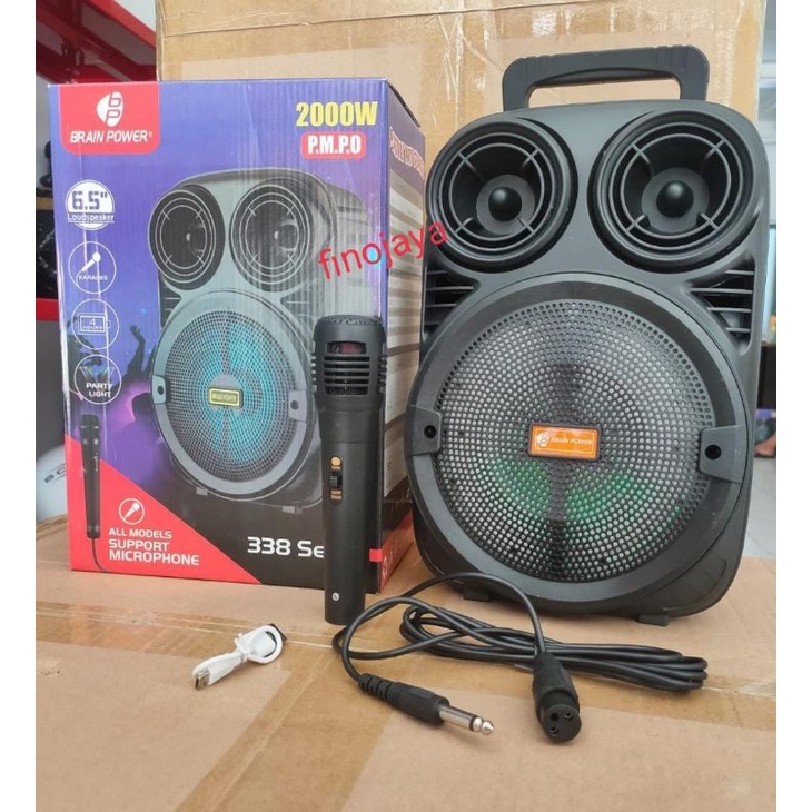 Speaker Bluetooth 338 Bonus Mic 6,5Inci Salon Aktif Portable Radio Fm Speaker Wireless Led