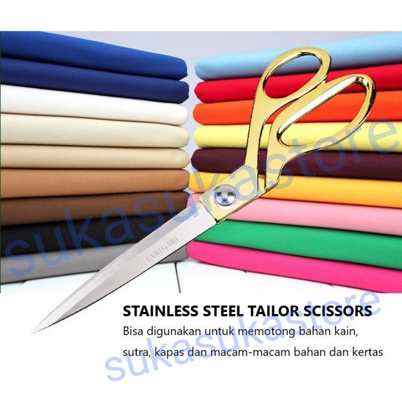 Gunting Kain Emas Besar Gold Handle/Big Size 10.5inch /26.5cm High Quality stainless steel Profesional Tailor Scissor