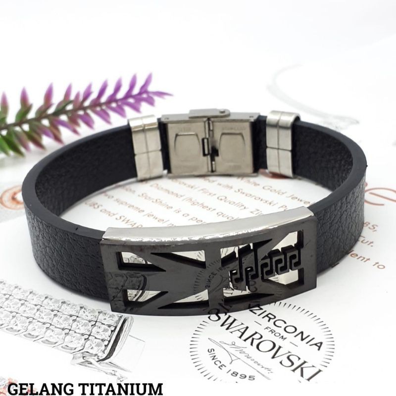 Gelang Pria Bahan Titanium - Gelang Kulit Gesper Titanium