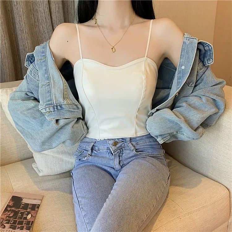 Victoria Tank Top Wanita Bahan Kulit kualitas gaya Korea 1093