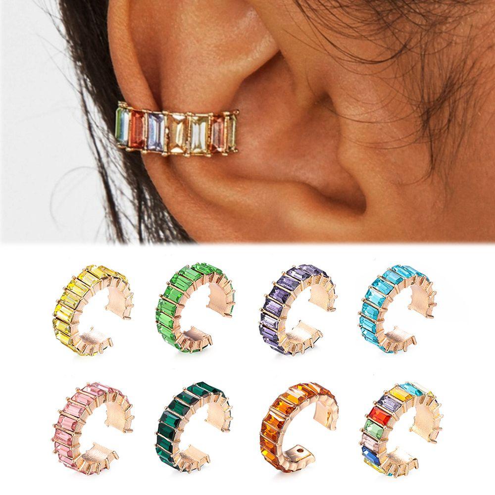 Top CZ Cuff Earrings Fashion Hadiah Accessorie Perhiasan Tanpa Tindik Berlian Imitasi Menjuntai Berbentuk C
