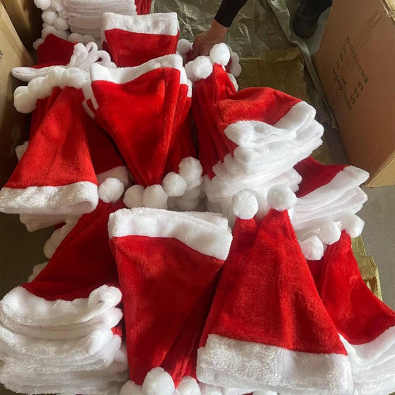 Topi Santa Claus Natal Bahan Plush Lembut Untuk Unisex