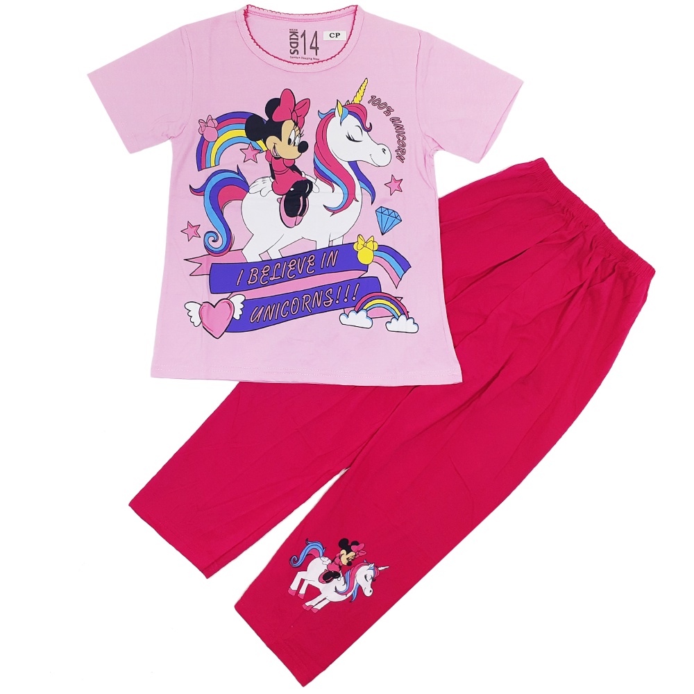 Baju Anak Perempuan Minnie Mouse 4-13 Tahun / Setelan Anak Perempuan / Baju Tidur Anak Perempuan / P