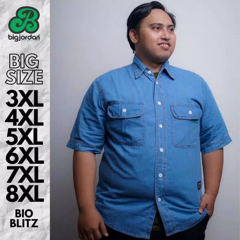 baju kemeja jeans jumbo kemeja jeans pria big size kemeja jeans 4XL 5XL 6XL 7XL 8XL-BIO BLITZ, 4XL