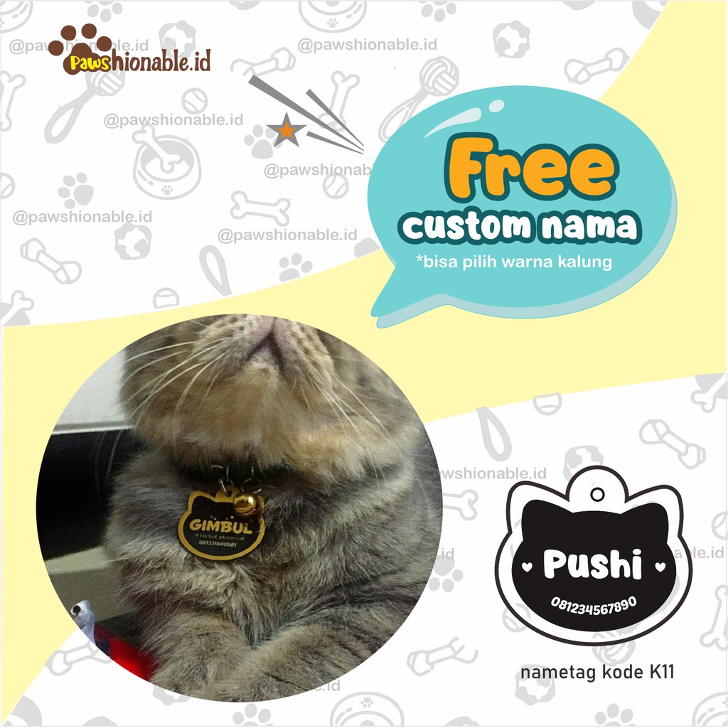 K11 - Kalung Custom Nama Kucing Murah PU Leather/Kulit Sintetis