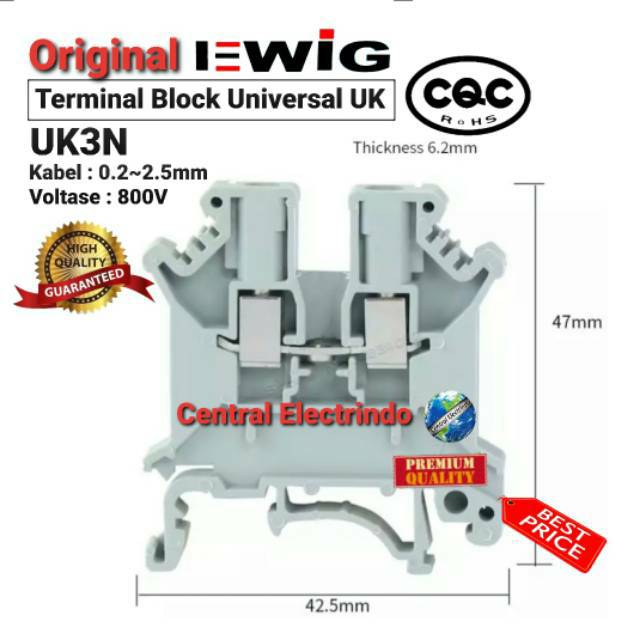 Terminal Block Universal UK3N (0.2~2.5mm) 800V Din Rail EWIG.