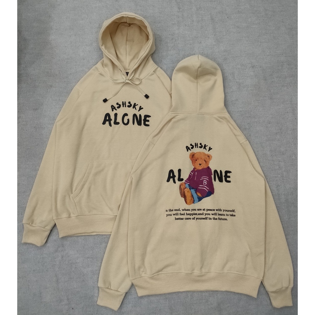 HOODIE PRIA CREAM ALONE BEAR ASH-HOODIE PRIA HITAM-HOODIE EGTN CREAM-HOODIE ASH KREM-HOODIE ORIGINAL BANDUNG