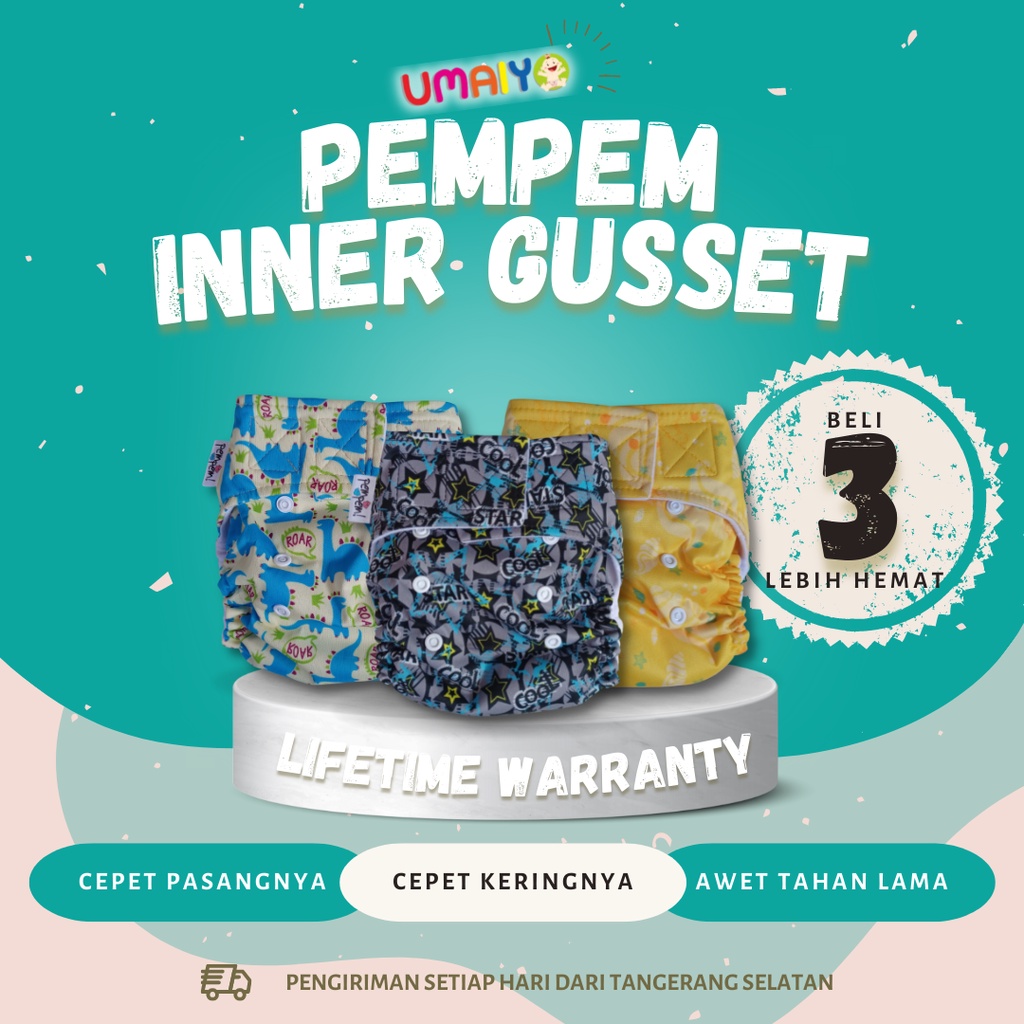 Clodi Popok Kain Bayi PEMPEM INNER GUSSET termasuk INSERT CLoudy cuci ulang KLODI