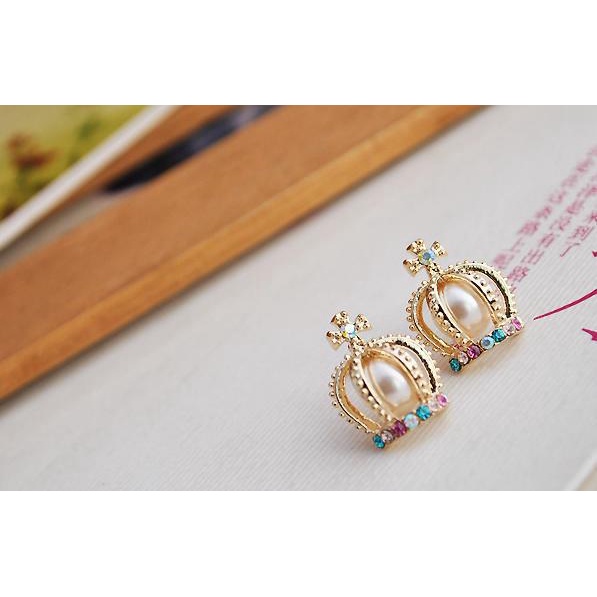 Anting fashion bentuk mahkota crown model korea terbaru imut lucu cantik