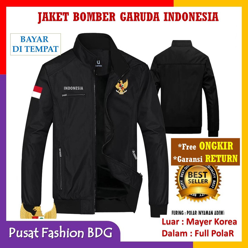 Jaket BOMBER Pria Cowok Terbaru - Jaket Pria Warna Hitam Model Simpel - Jaket Tactical Garuda Indo