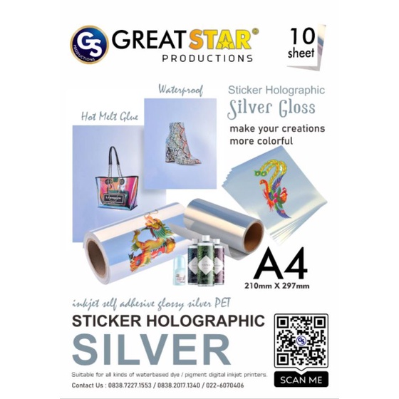 

STICKER CHROM NICKEL/SILVER GLOSS HOLOGRAFIC WATER PROFF A4/10 LEMBAR