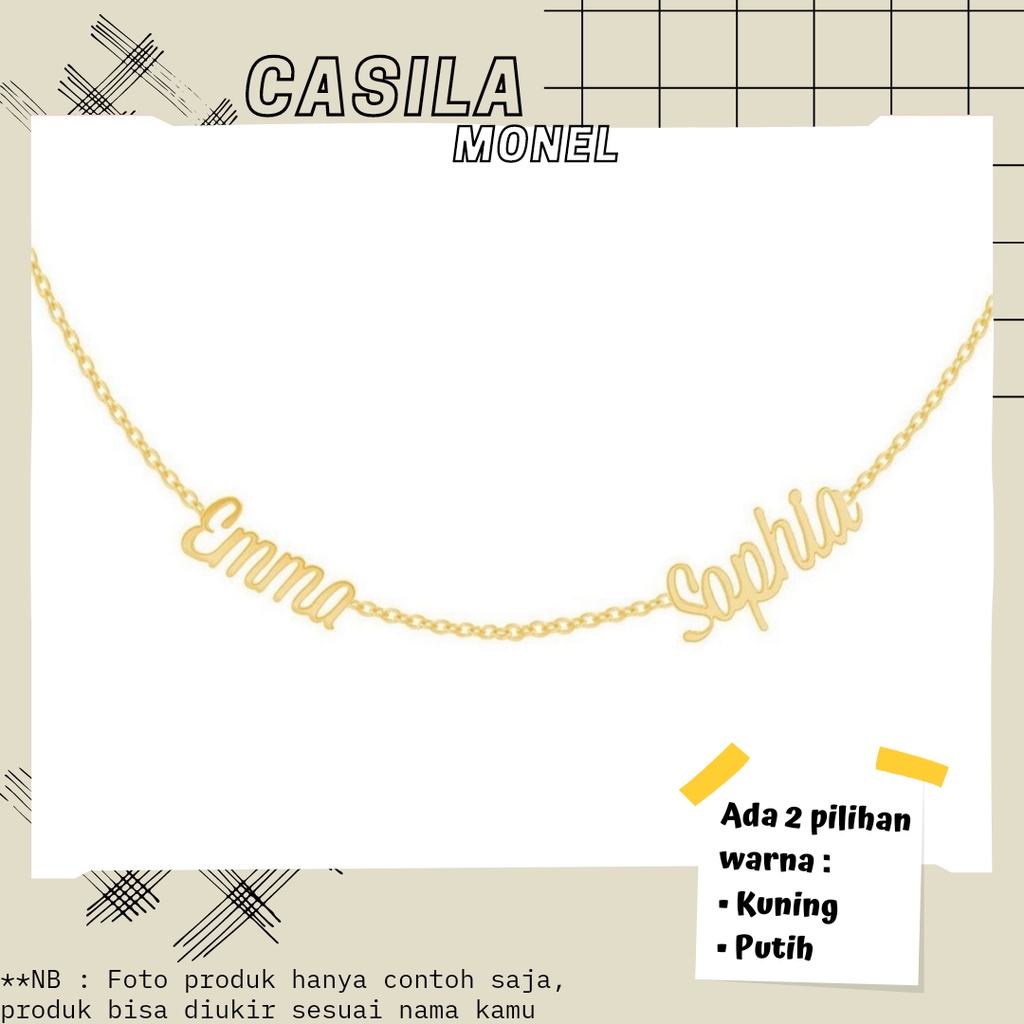 Zedd Jewelry - Kalung Titanium Nama - Kalung Custom 2 Nama Couple - nama Emma Sophia hanya contoh