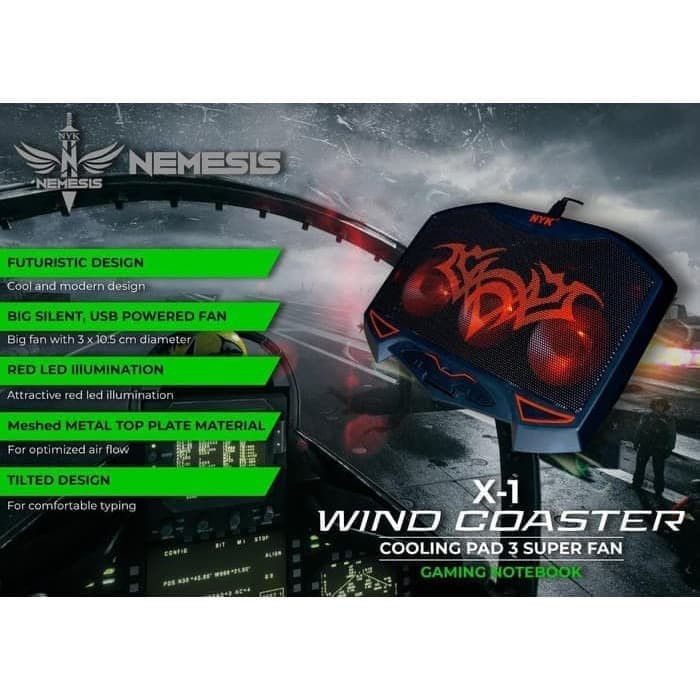 NYK X1 Wind Coaster Gaming Cooling Pad Laptop 3 Fan