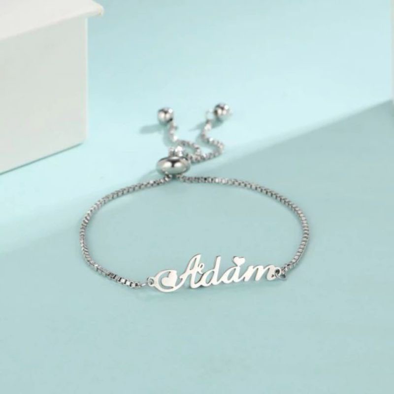 Gelang serut nama titanium anti karat , gelang nama serut tali adjustable