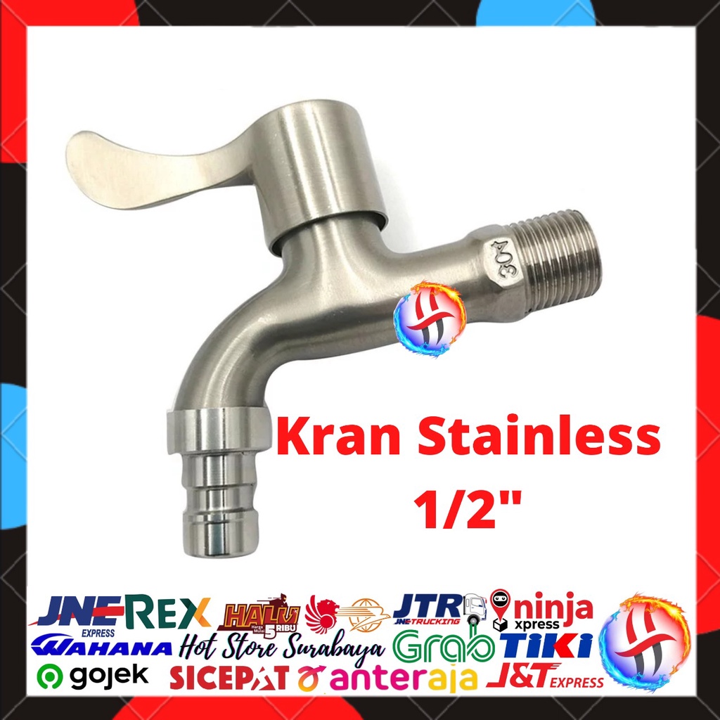 KRAN AIR TEMBOK DINDING 1/2&quot; INCH KRAN TAMAN STAINLESS SUS 304 UJUNG CORONG SELANG TAMAN Kran CUCI