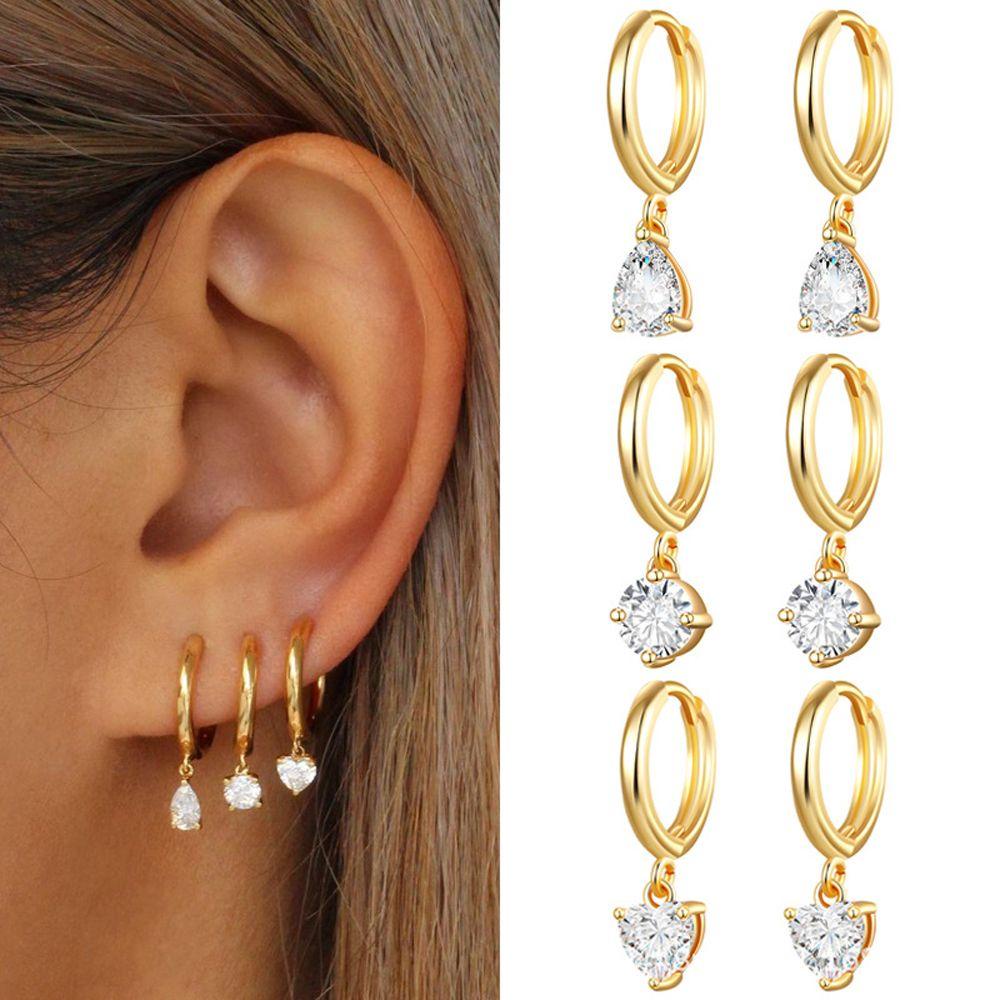 Needway Hoop Earrings Untuk Wanita Fashion Zirkon Kubik Tulang Rawan Helix Hadiah Pernikahan Perhiasan Halus Tragus Menjuntai Anting Tindik Telinga Perhiasan