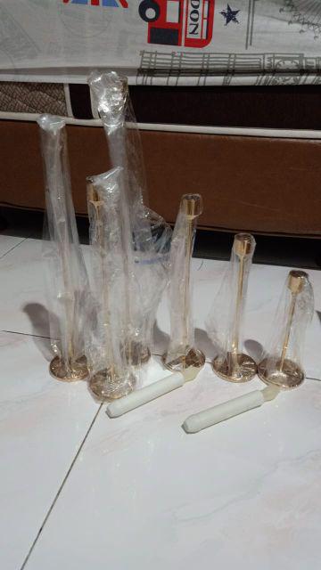 Tempat Lilin Tinggi Polos Minimalis 40 35 30 Cm Set 3 Kuningan Candle Holder - Mk Aluminium