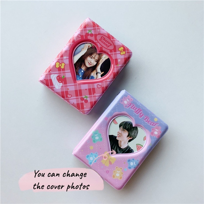 INS 3 Inch Cherry Photo Album Bear Heart Storage Card Holder with 20 Sheets Sleeves Bags Photocards Collect Book