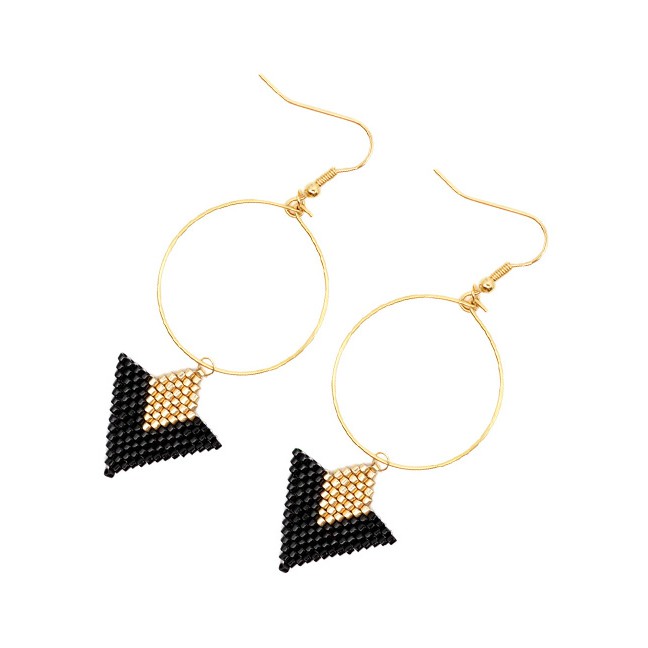 LRC Anting Gantung Fashion Gold Geometric Round Rice Beads Earrings F64116