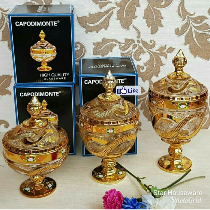 Toples Kaca Capodimonte Ulir Naga Gold