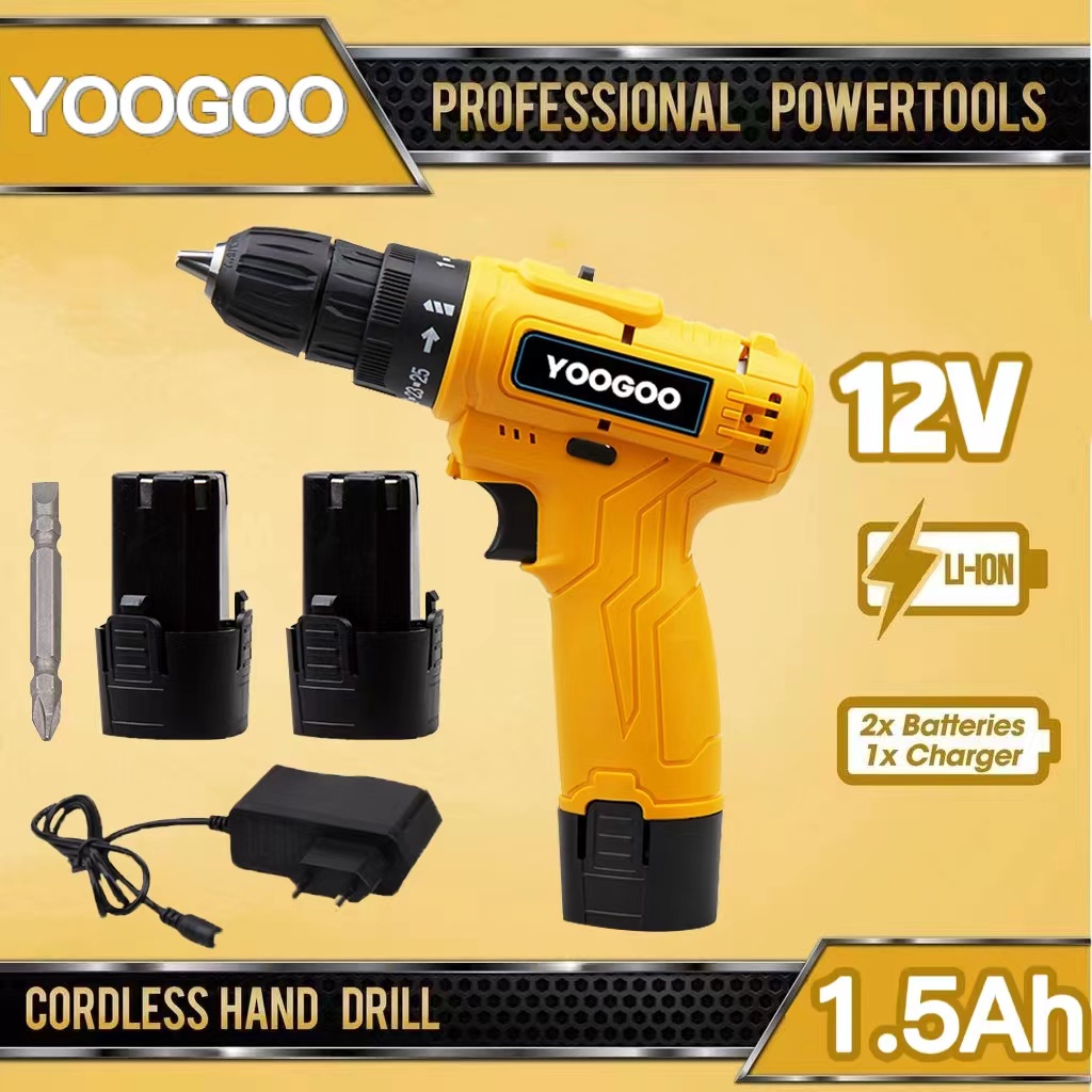 BISA COD! Mesin Bor Baterai/ Bor Cordless Drill/ Bor Listrik 12V 1.5Ah 2 Battery with Charger