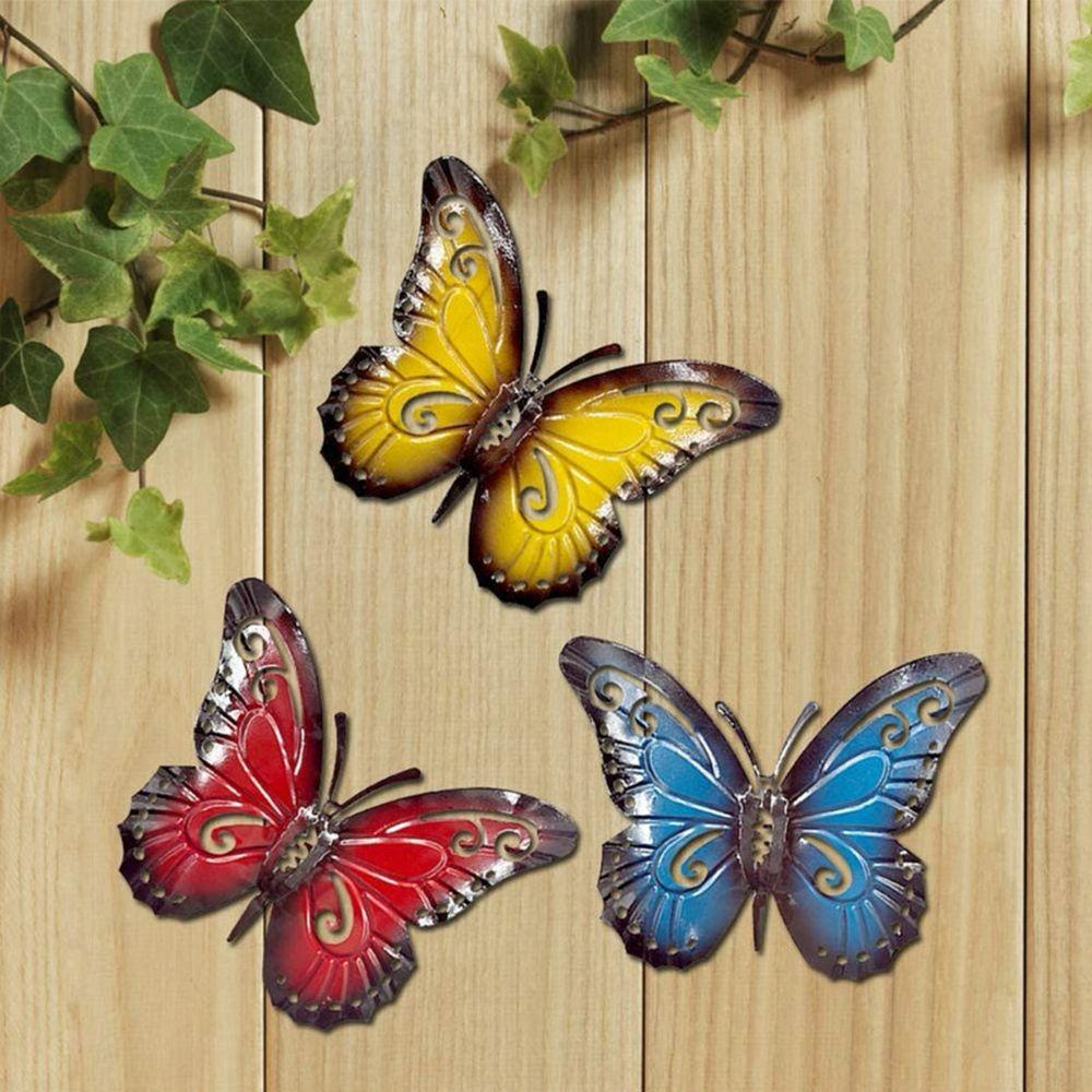 R-flower 3Pcs/Set Hiasan Dinding Kupu-Kupu Ornamen Logam Dinding Dipasang Wall Art