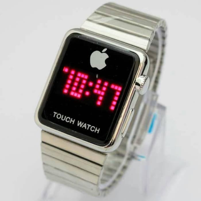Jam Tangan Pria / Cowok Iphone Watch LED Rantai Silver