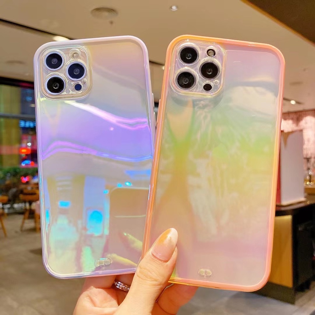 laser Gradient transparent iPhone case 12 pro max 7 8 plus xs x XR xs max  11 pro max soft shockproof case full cover