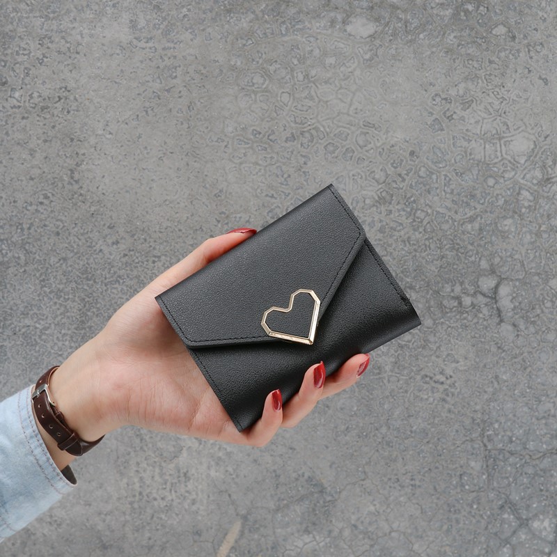 (1kg 17pcs) Lomenia Dompet Korea Lipat Kecil Hati Love Fashion Cewek LOD023-Hitam