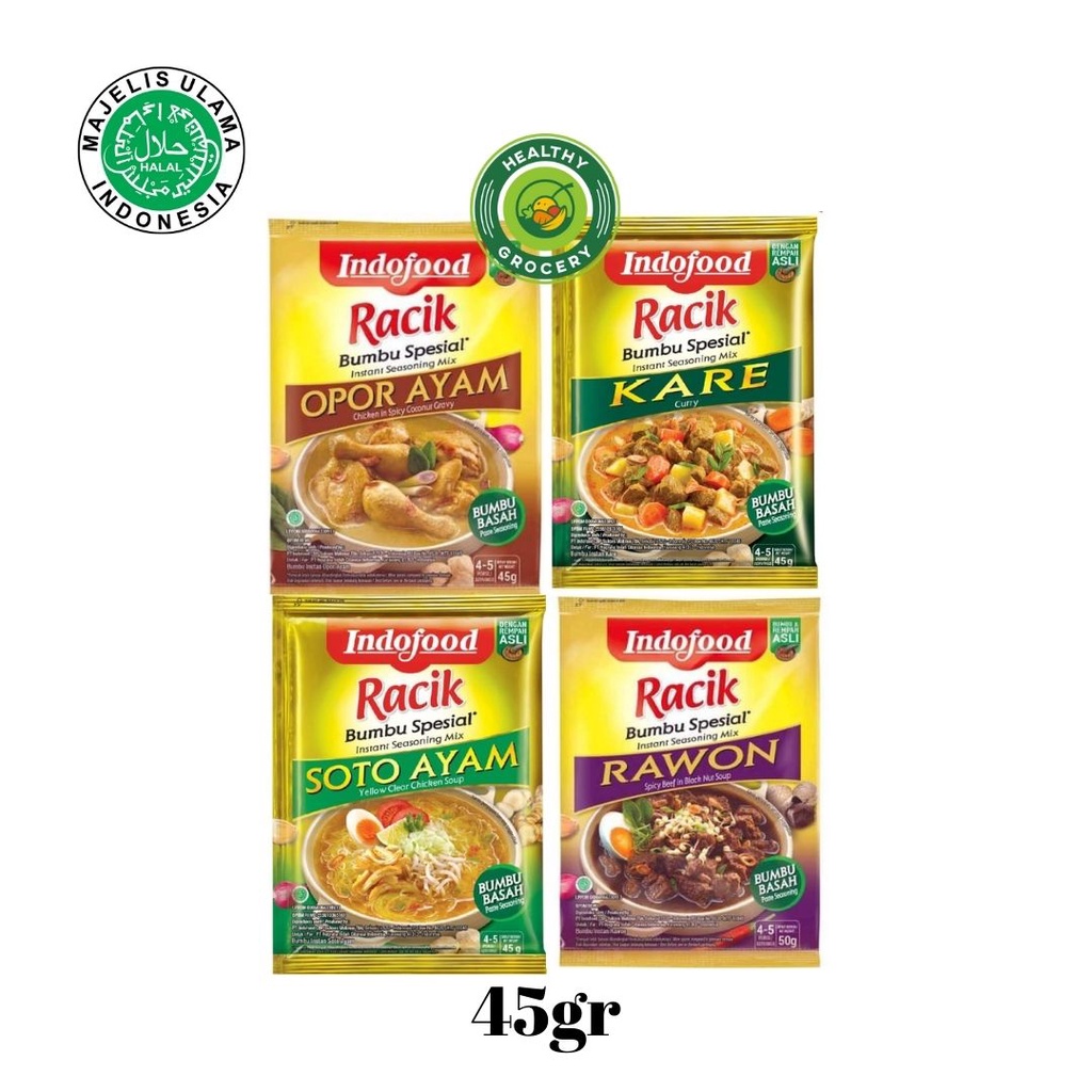 Indofood Bumbu Racik Instant 45gr / Soto ayam / Kare / Opor Ayam / Rawon