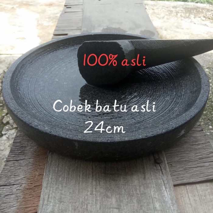 COBEK BATU ASLI 24cm, batu gunung plus ulekan 24cm