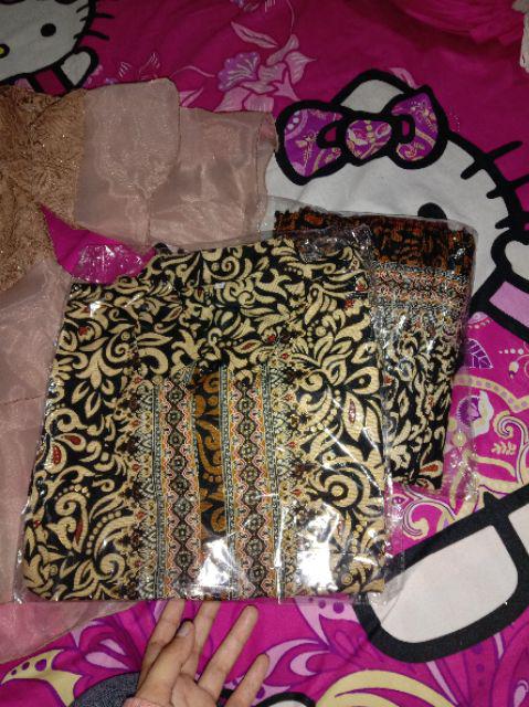 Realpict Couple Kebaya Naura Bahan Organza Mix Brukat Rok Plisket Kemeja Batik Bahan Katun Silk