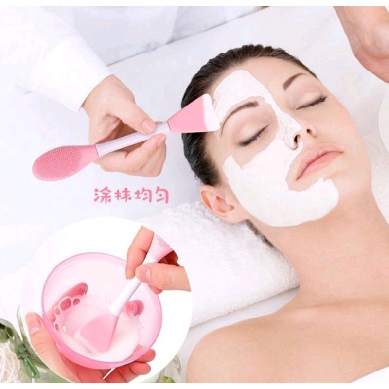 KUAS SPATULA MASKER SILIKON 2 IN 1 SIKAT KOMEDO WAJAH 2 SISI SENDOK PENGADUK MASKER