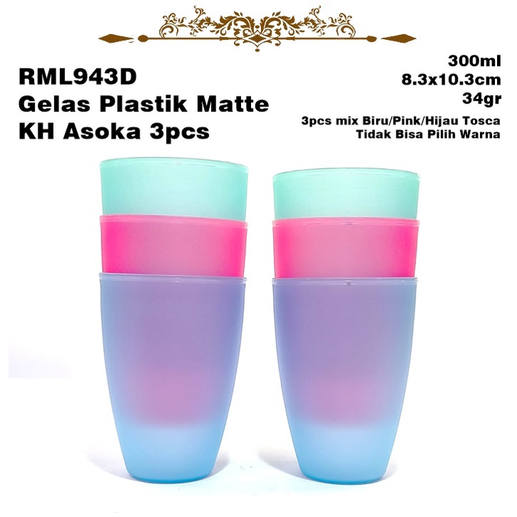 [Set 3pcs] RML943D Gelas Plastik Matte KH Asoka 3pcs