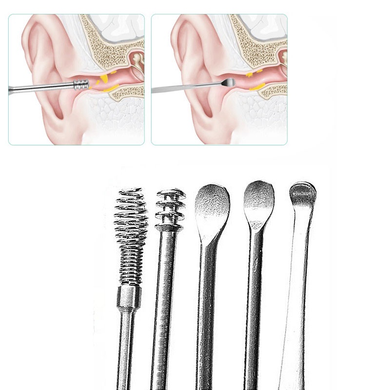 Korek Kuping Stainless Steel Set 5 in 1 / Alat Pembersih Kotoran Telinga / Pembersih Kuping Ear Wax Besi / TS-94