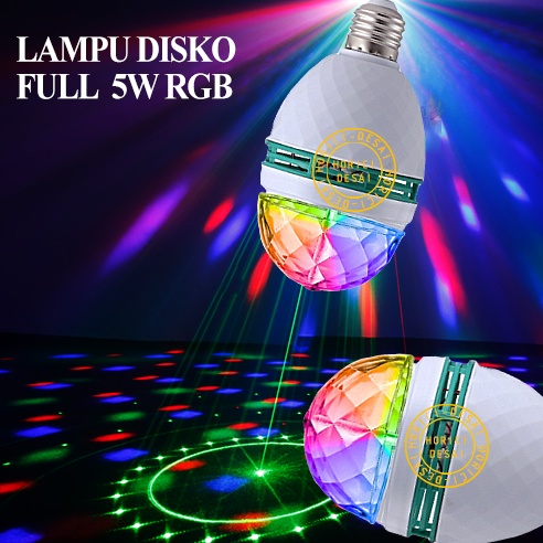 MURAH ASLI FULL RGB 5W 5 LED LAMPU DISCO LED FITTING E27 TUMBLR MINI OTOMATIS DISCO WARNA WARNI