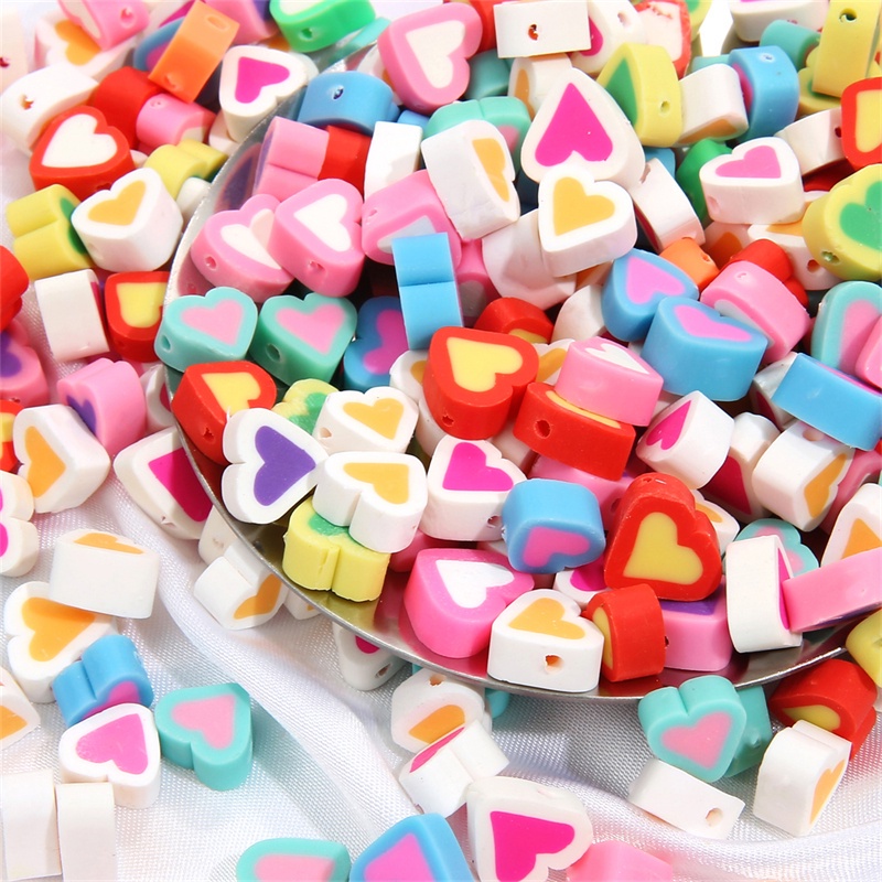 30Pcs/Lot 10x9mm Clay Spacer Beads Love Heart Shape Polymer Clay Beads For Jewelry Making DIY Handmade Crafts Accessories